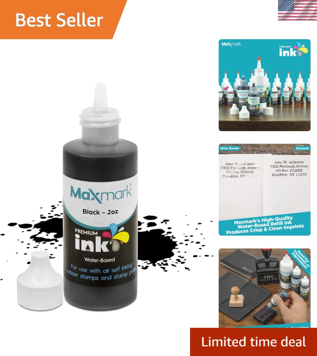 2 oz.  Black Ink for Stamps - Controlled Tip for Precision Stamping