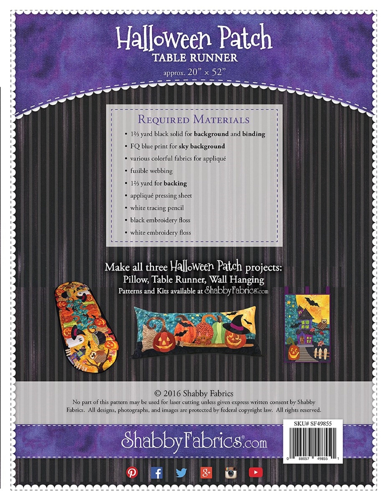 Halloween Patch Table Runner Pattern by Shabby Fabrics
