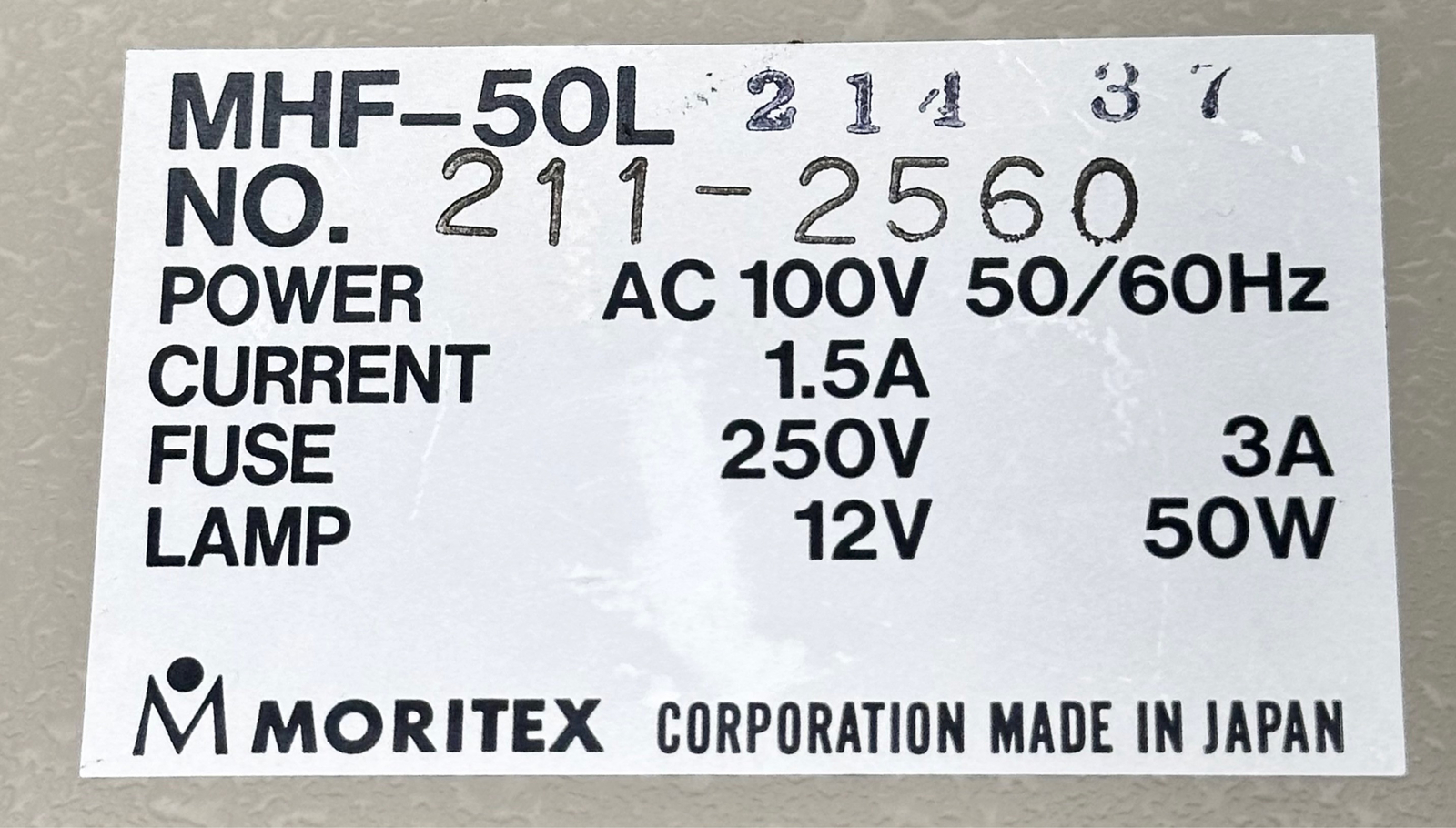 Moritex MHF-50L II Light Source & Fiber Optic Lamp