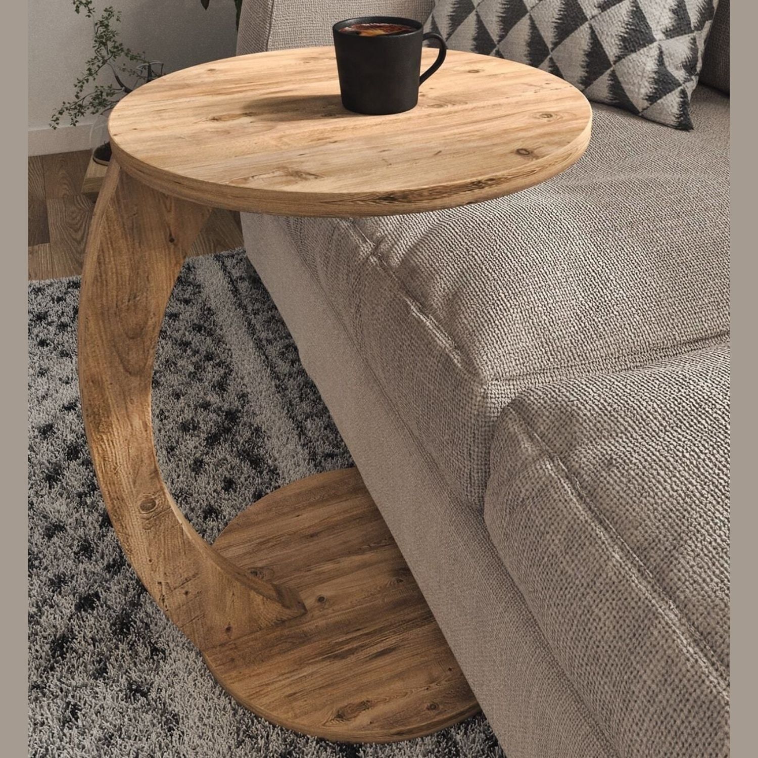 C Shaped End Table for Couch Small Places, Space Saver Round Side Table for Sofa