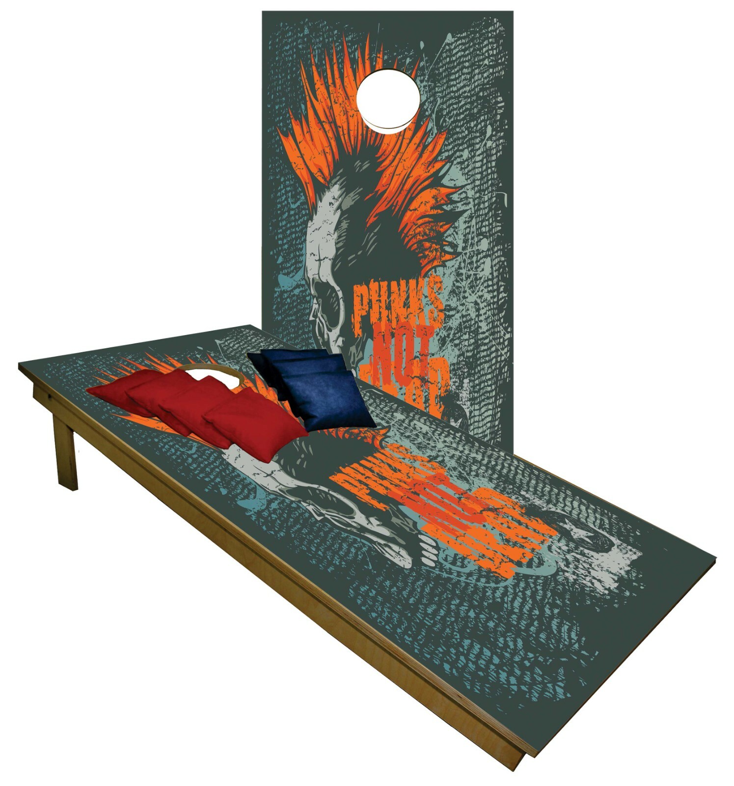 CORNHOLE BEANBAG TOSS GAME w Bags Game Boards Punk Music Skull Rock Set