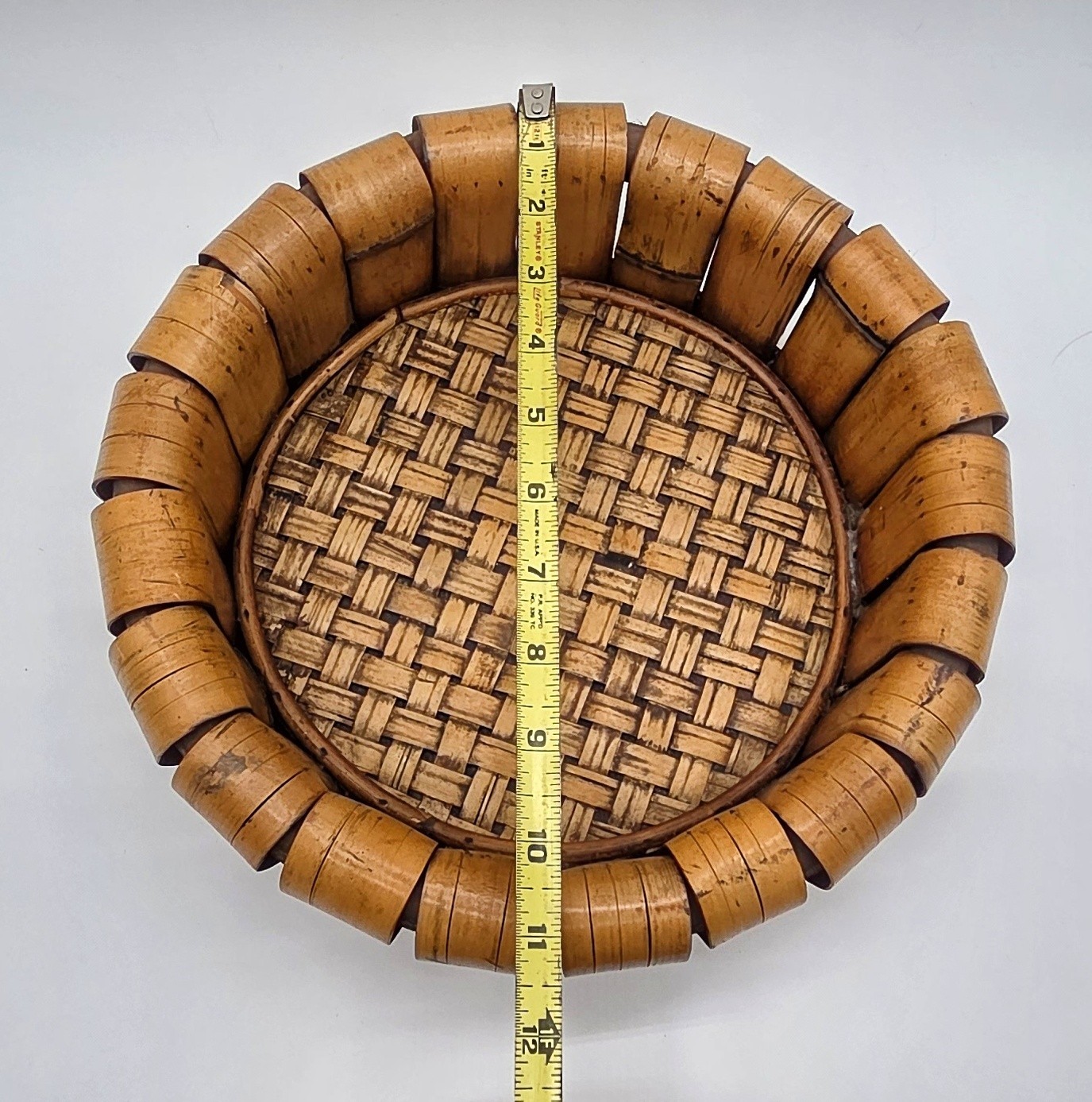 ​VTG MCM SRT OF 2 Bamboo Rattan Nesting Basket Round Segmented Basket Boho Decor