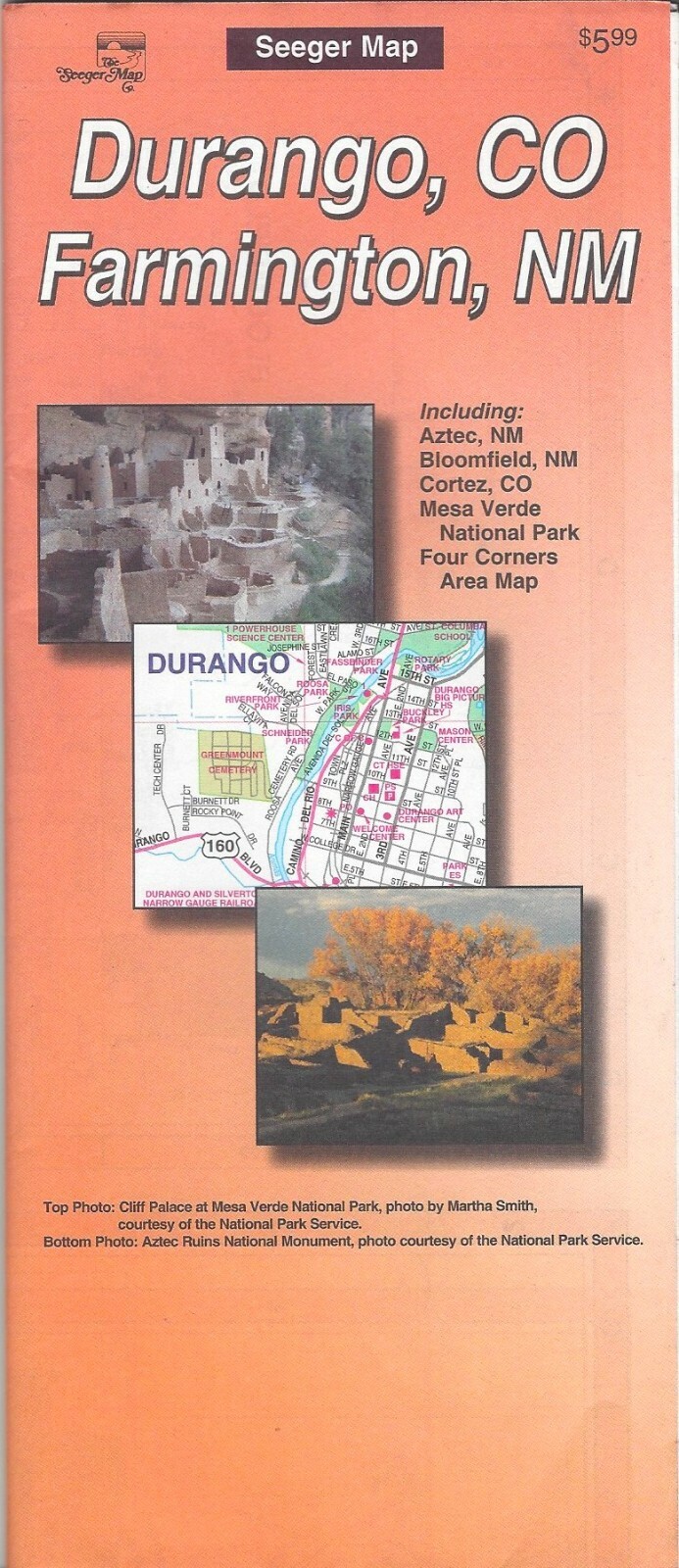 Map of Durango, Colorado & Farmington, New Mexico, Seeger Map Co. DISCOUNTED!