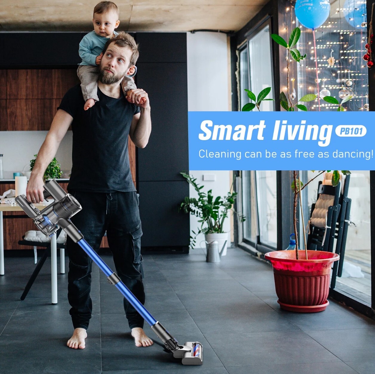 Bossdan 4 in 1 Lightweight Quiet Stick Cordless Vacuum Cleaner - BLUE