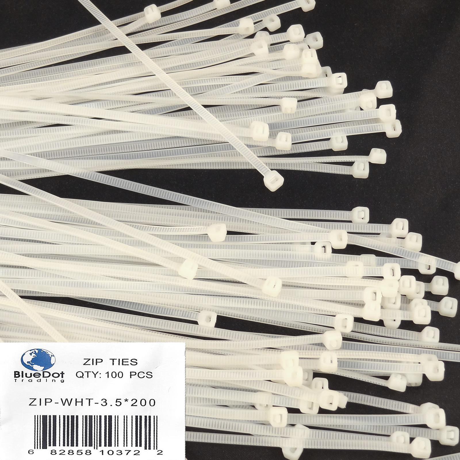 100 8" 3.5x200mm Nylon Plastic Wire Cable Ties Zip Wrap Loop Self Locking WHITE