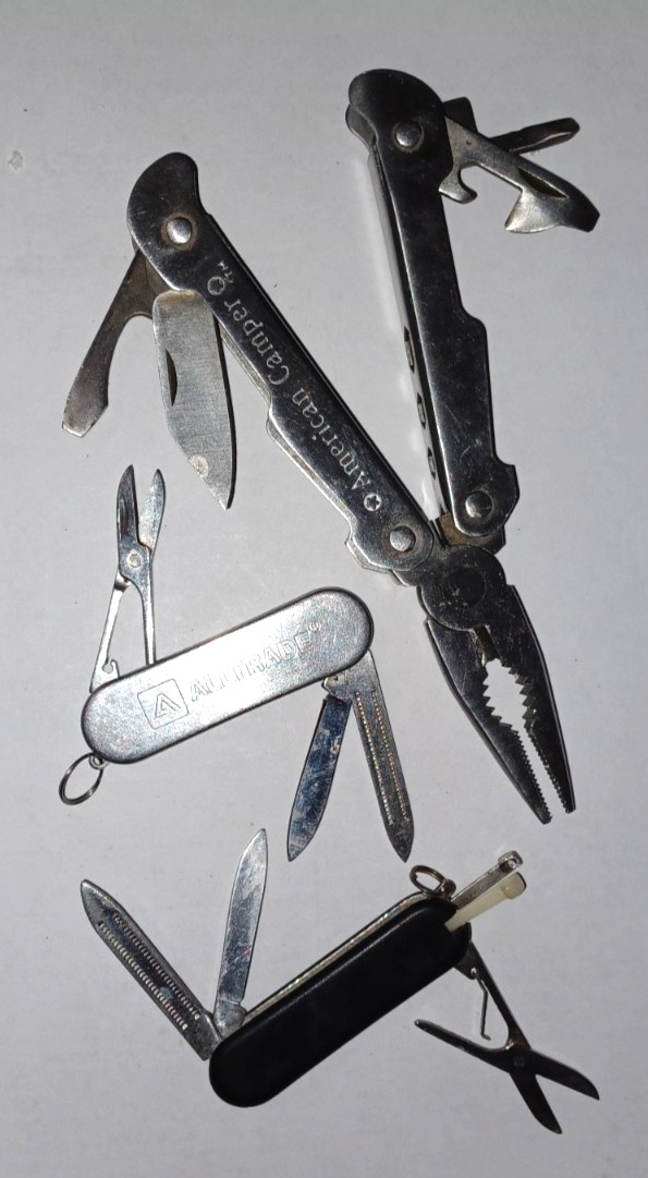 3 Pcs American Camper, Alltrade, Misc. Assorted Multi Tool-Pliers, Pocket Knife
