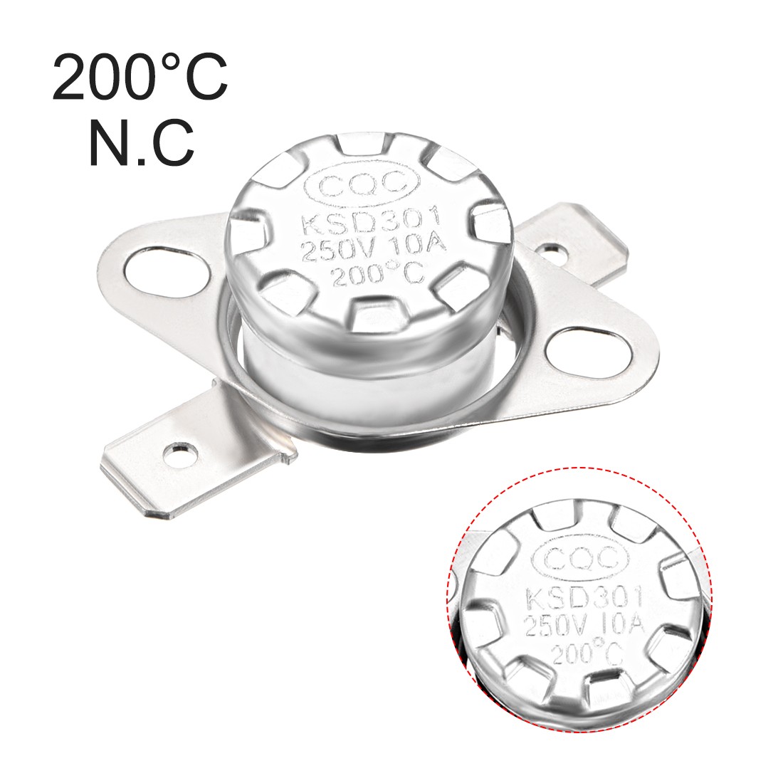 Temperature Control Switch Thermostat 200°C 10A N.C 6.3mm Pin 2pcs