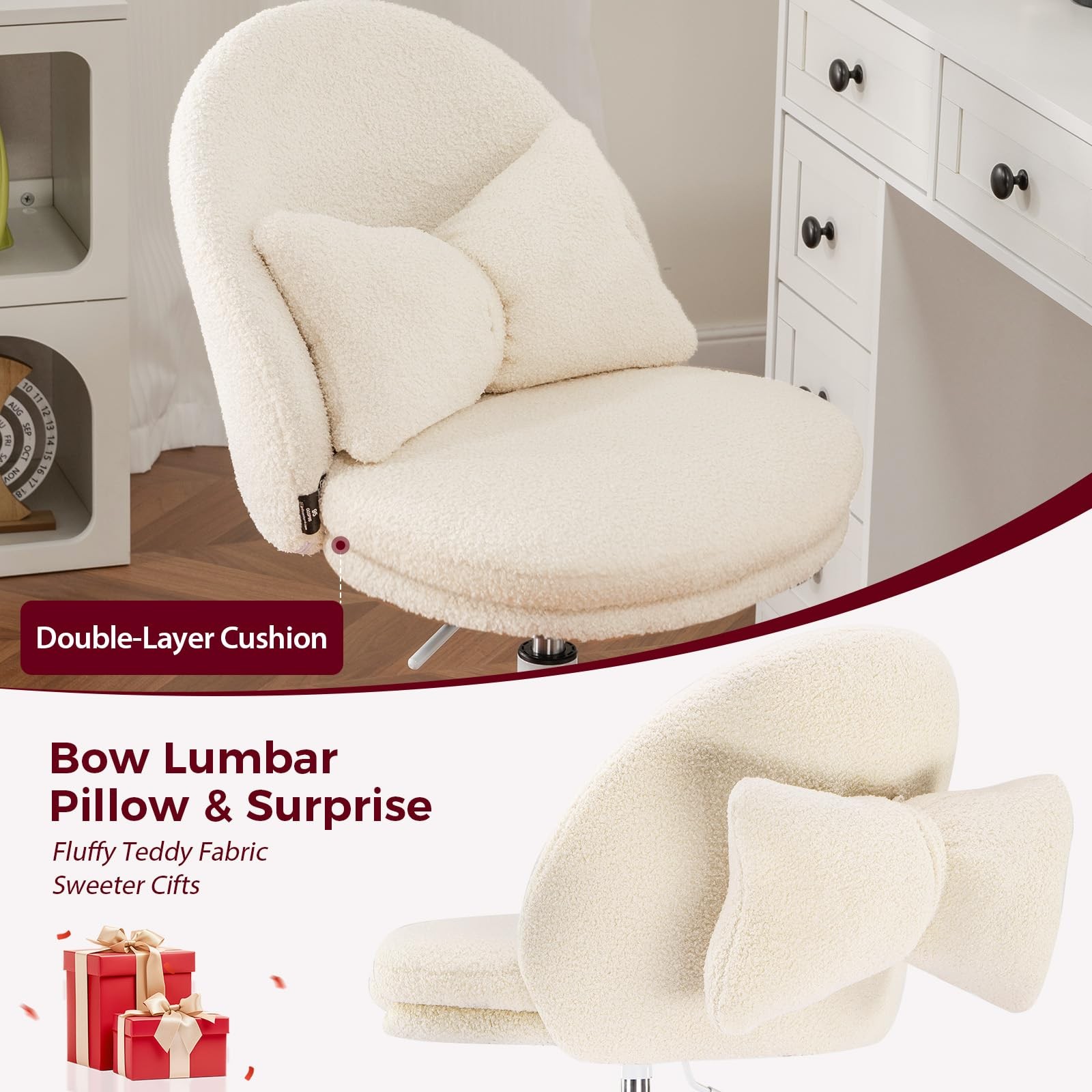 Velvet Tall Office Chair with Wheels Vanity Chairs with Back, Versatile Heigh...