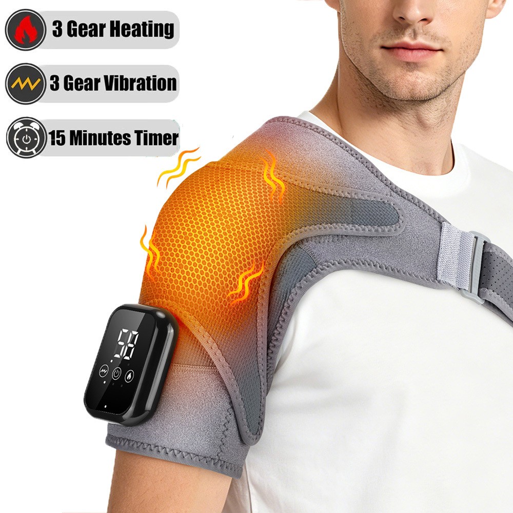 Electric Shoulder Massager Heated Shoulder Brace with Vibration for Pain Relief~