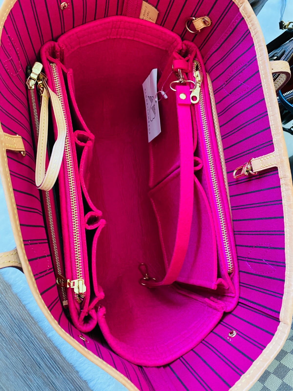 AlgorithmBags for Neverfull NF MM LV Purse Organizer w/Zippers Peony Fuchsia