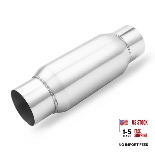 Inlet Exhaust Resonator Inlet Outlet 12" Overall Length 3" Silver Polished