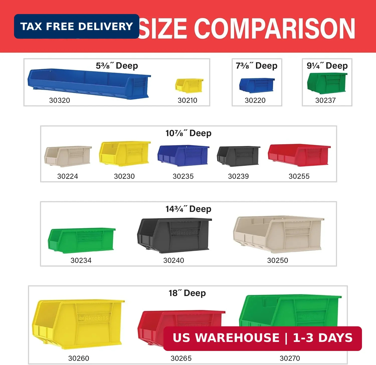 30230 AkroBins Plastic Storage Bins, Space-Saving Stackable Bins for Garage, Pan