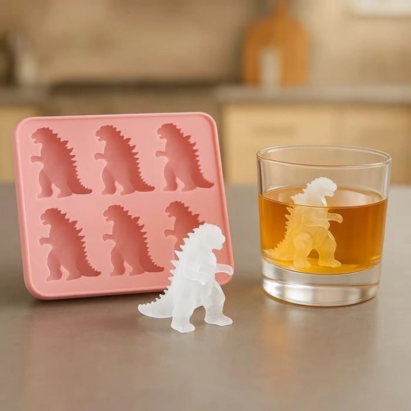 Silicone Dinosaur Ice Cube Tray (6-Cavity Large Mold) – Ideal for Whiskey, Cockt