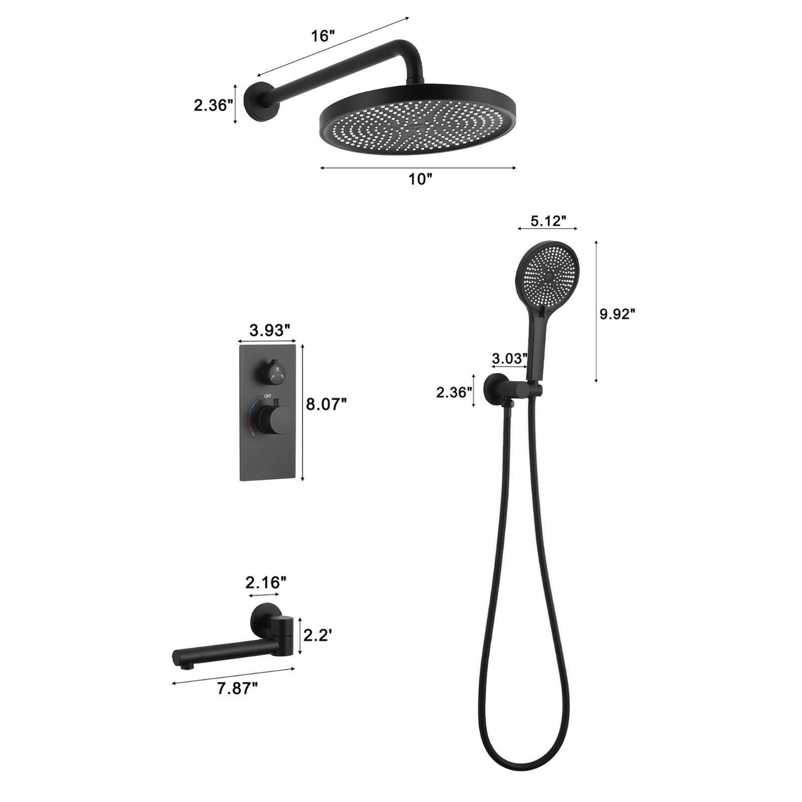 Luxury 3-Function Shower System Set - Solid Brass Control Valve, 10"