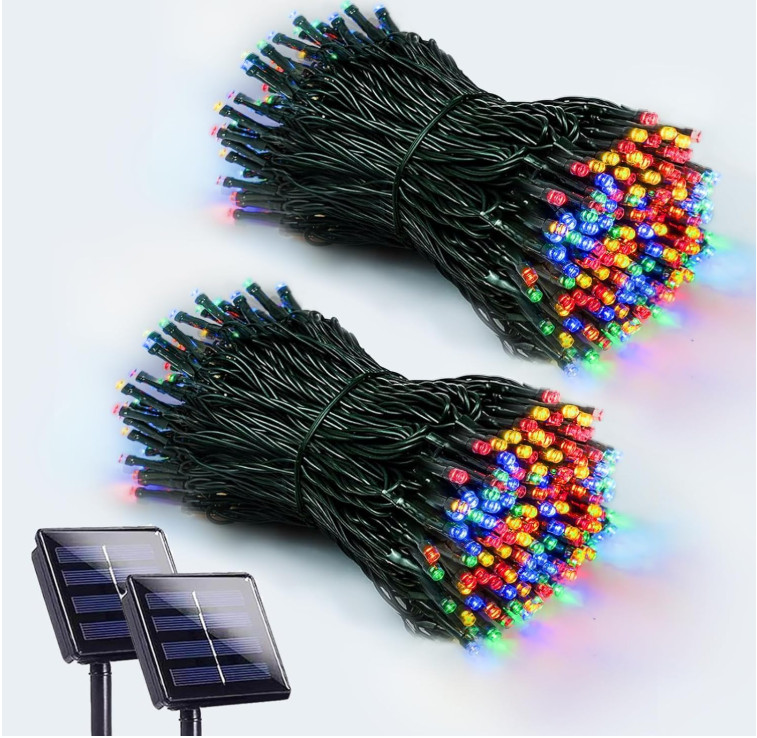 2 Paquete 200LED Luces Solares Navidad Exterior 8 Modos Impermeables Cable Verde