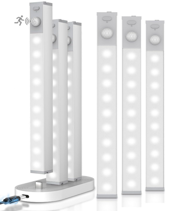 Pack 6 Luces LED Recargables con Sensor y Base de Carga para Armarios, Nuevo