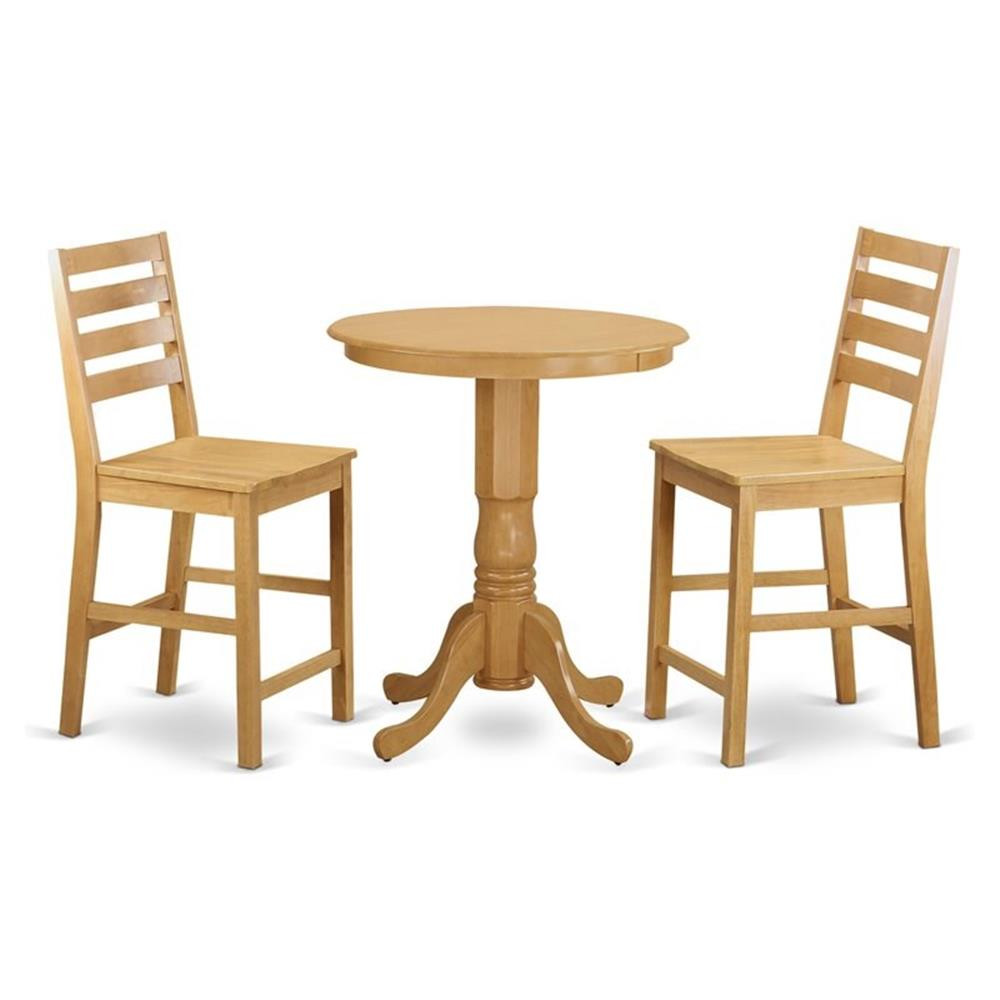 East West Furniture Eden 3-piece Dining Set with Counter Height Chairs in Oak