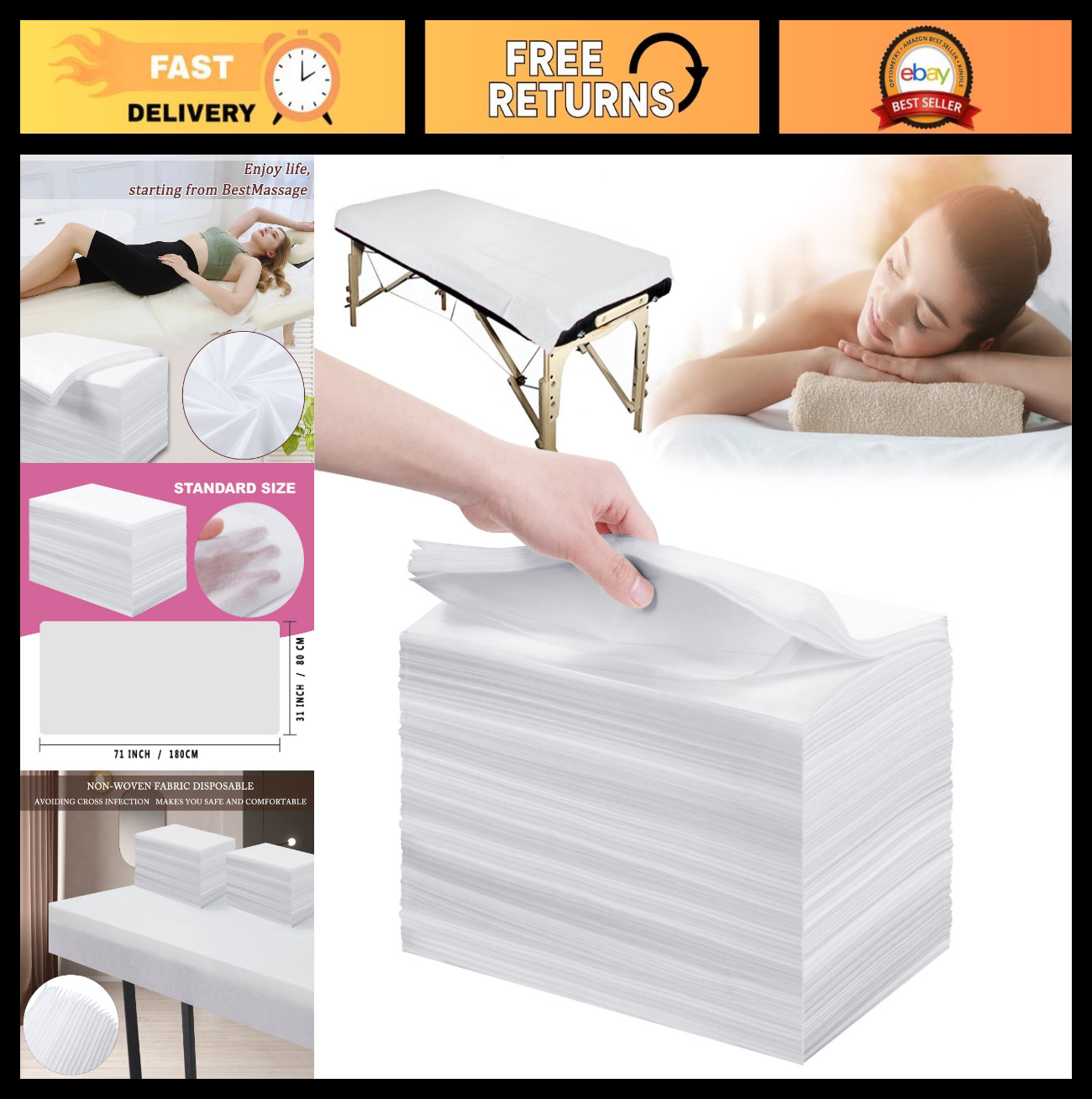 100 Disposable Bed Sheets 31"x71" Non-Woven Fabric SPA Massage Table Covers - Br