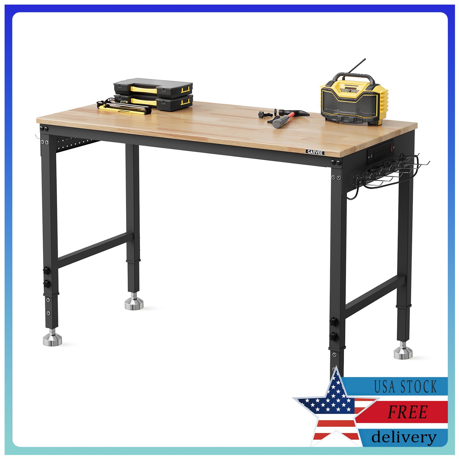 48x24'' Adjustable Workbench Heavy Duty Work Table 2000lbs Bench w/Power Outlets
