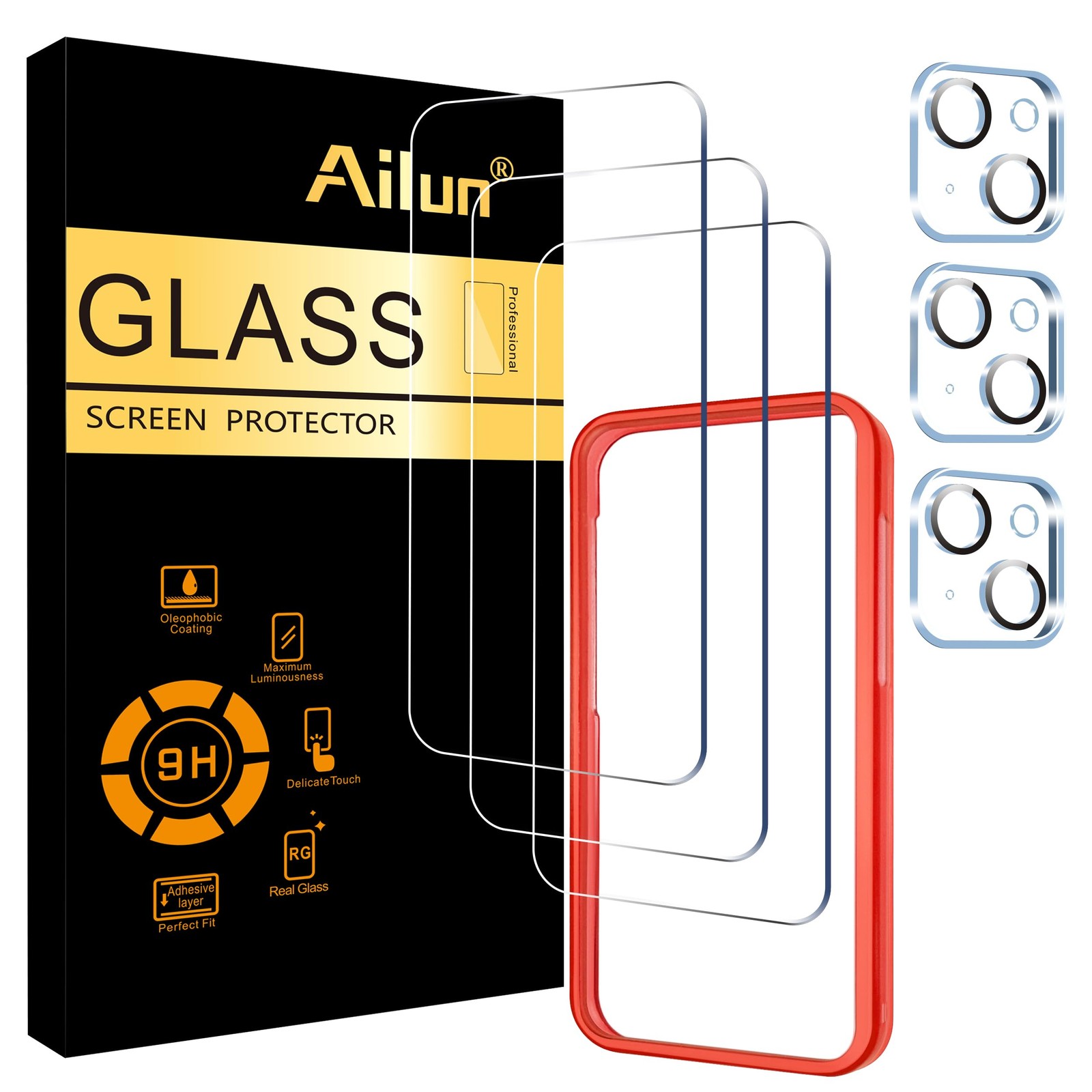 Ailun 3 Pack Screen Protector for iPhone 15 [6.1 inch] + 3 Pack Camera Lens Prot