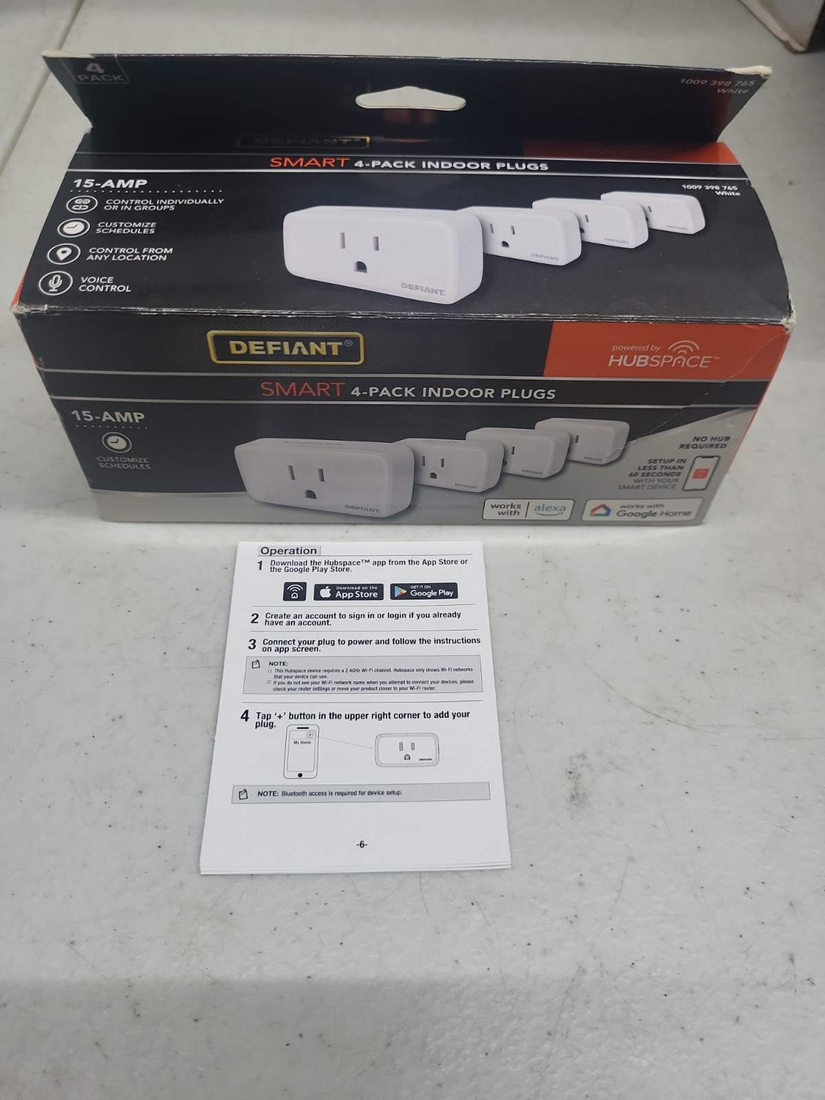 4 Pack - Defiant Smart Wi-Fi Indoor Plugs HPPA11AWB4 Alexa & Google Compatible
