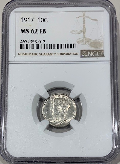 1917 Silver Mercury Dime 10C - NGC MS62 FB - Beautiful,  Affordable Full Bands!