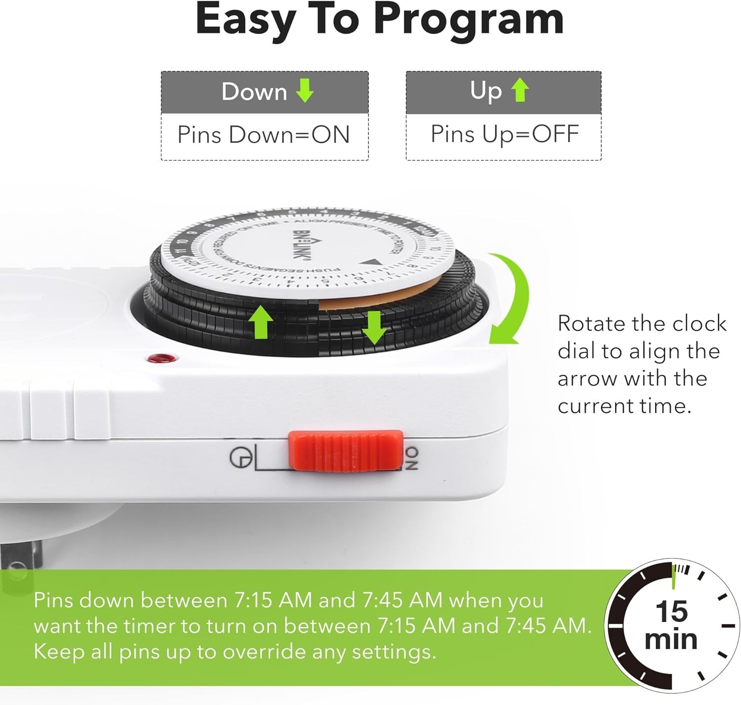 24 Hour Plug-in Mechanical Timer for Efficient Appliance Automation – Listed