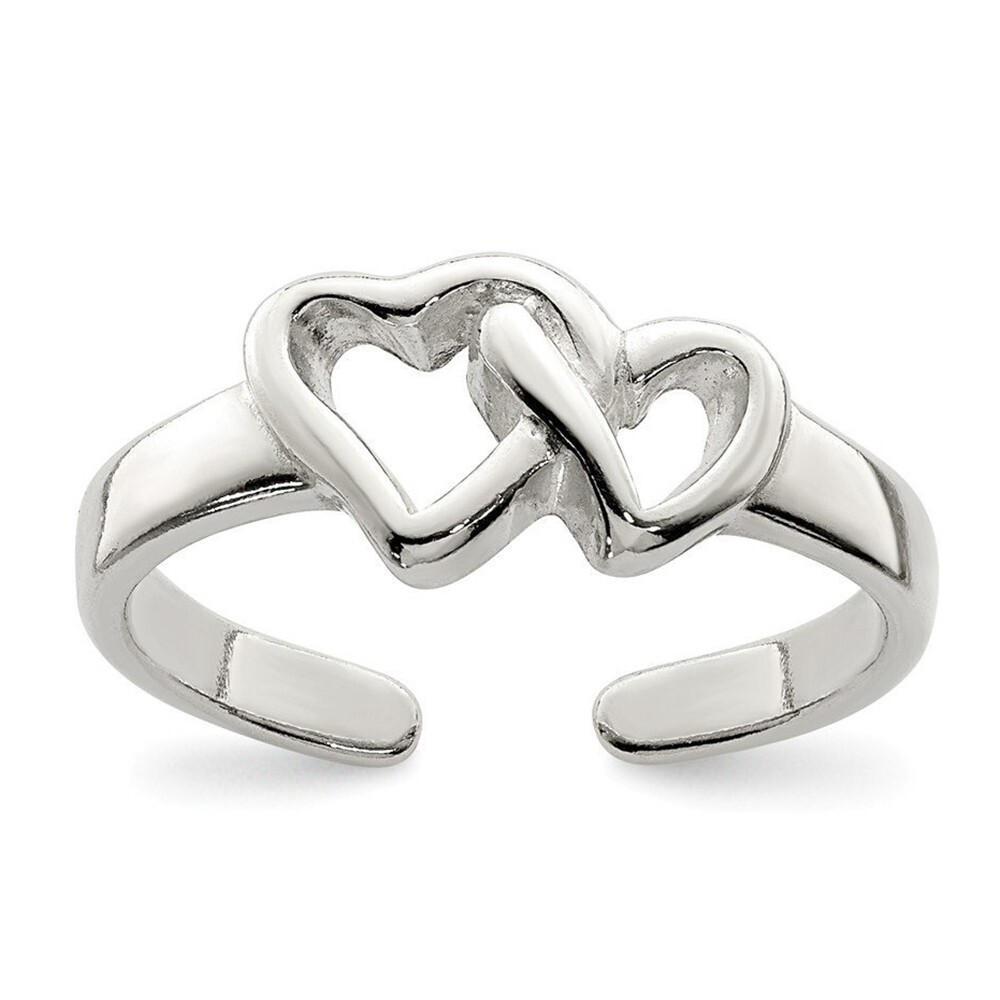 14K White Gold Over Sterling Silver Adjustable Love Double Heart Toe/Midi Ring