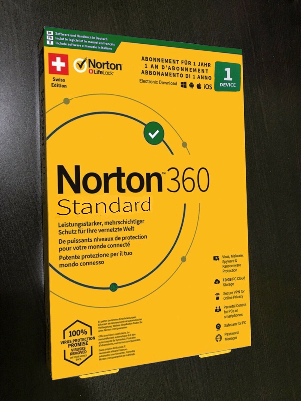 NORTON 360 STANDARD  1PC  1YEAR EU VERSION  - NO SUBSCRIPTION - NOT FOR US ZONE