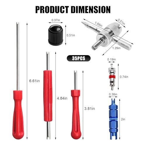 35PCS Valve Stem Puller Installer Tool Kit, Valve Cores & Caps with 4-Way Tool