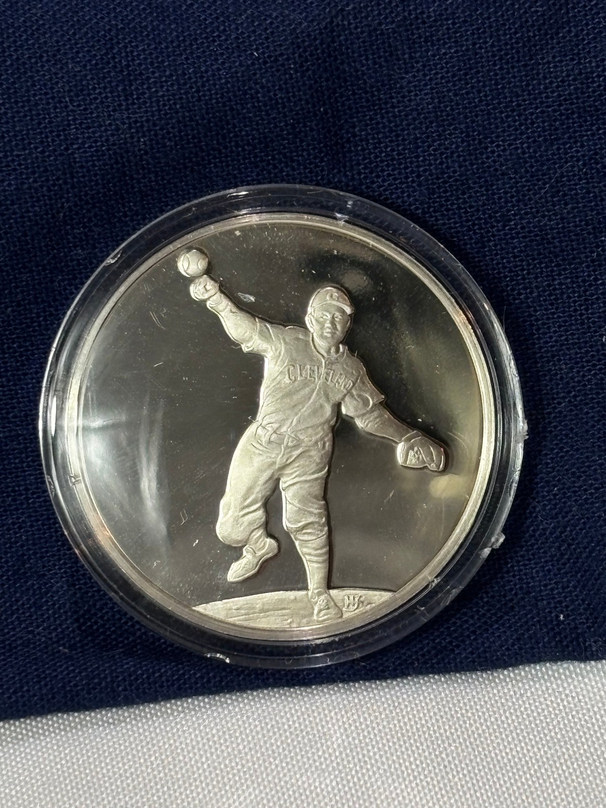 .925 Sterling Silver Round BOB FELLER FM 100 Greatest Events In Sports