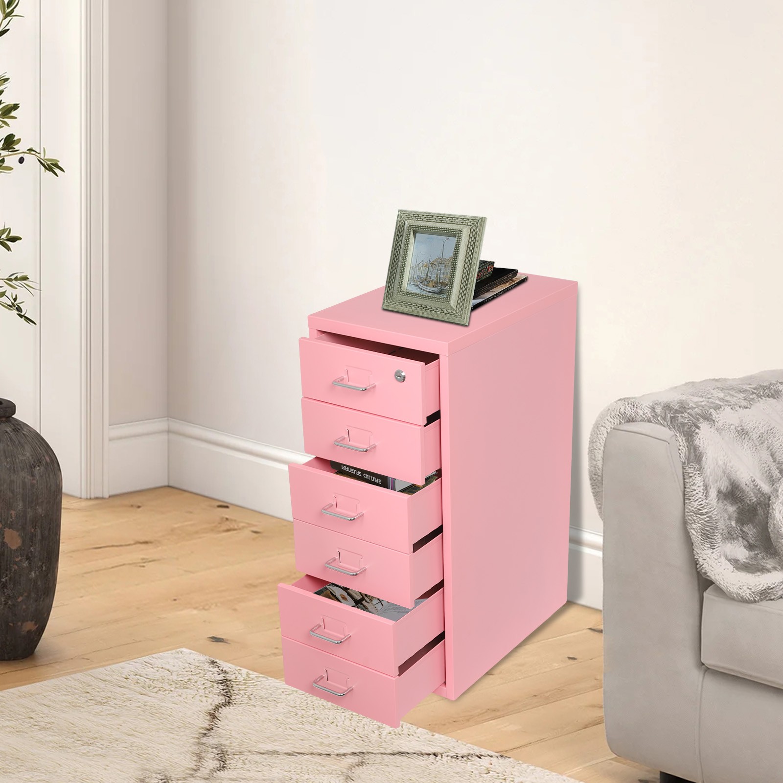 6-layer Vertical File Cabinet, Metal File Cabinet with Lock, Filing Cabinet