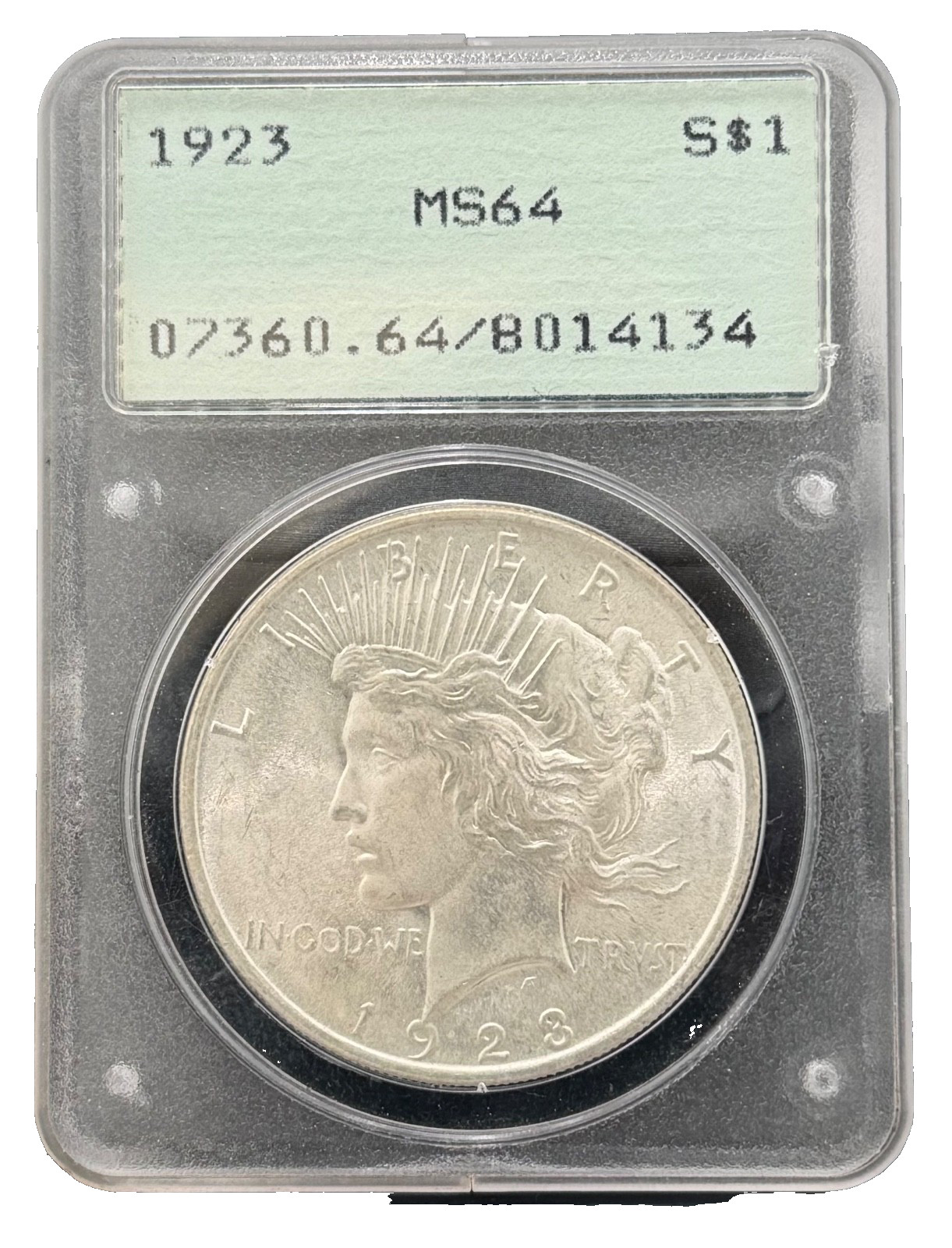 1923 Peace Silver Dollar $1 PCGS MS 64, Old Rattler Holder