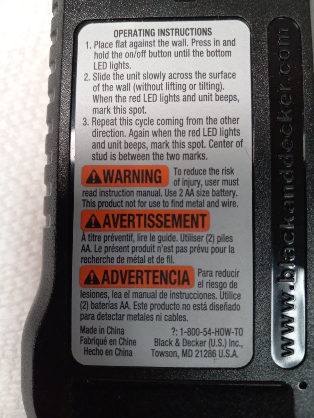 Black and Decker SF100 Stud & Metal Sensor Finder LED Indicators