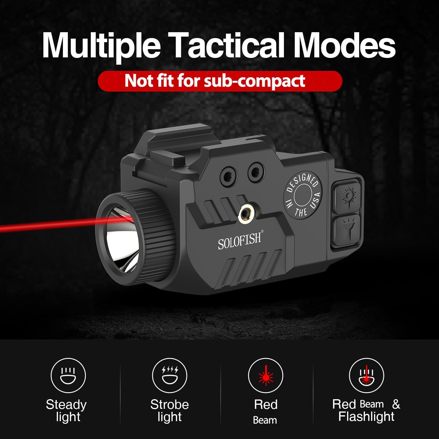 Solofish 800lm Adjustable Pistol Light Laser Combo Fits Red