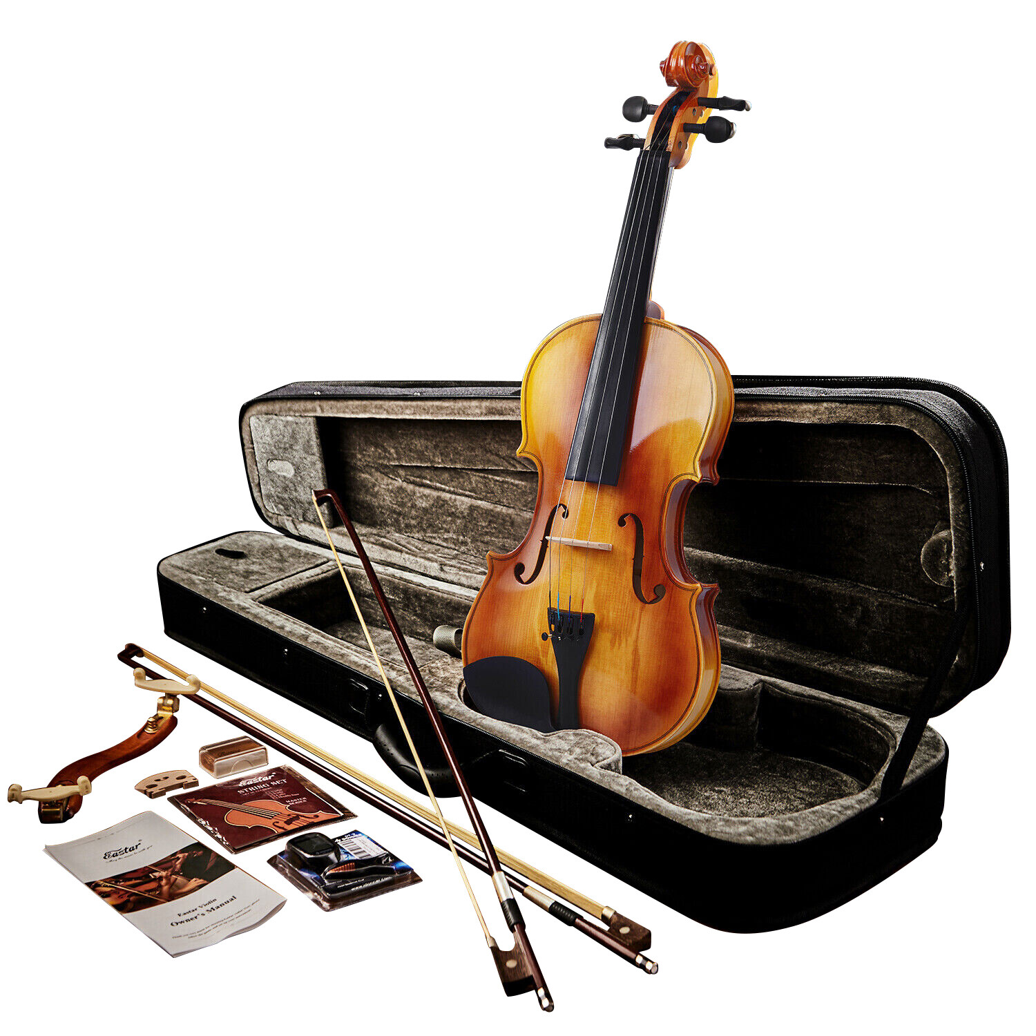 🎻Eastar 4/4 Full Size Violin SOLID WOOD Fiddle With Hard Case Shoulder Rest Bow
