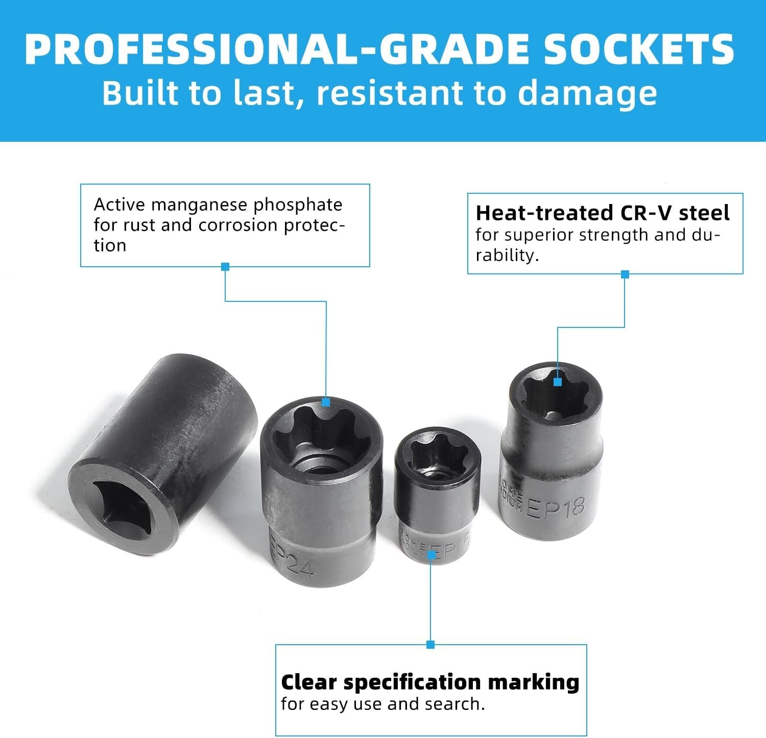 External Torx Plus Socket Set 6 Point EP Socket EP4, EP5, EP6, EP7, EP8, EP10...