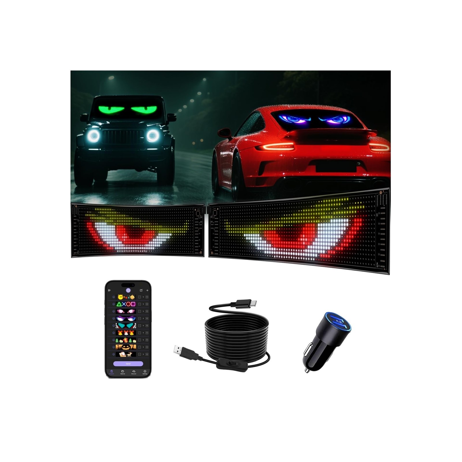 Multifunctional Bright 2PCS Devil Eyes for Cars Windshield - 15in x 4in [Upgr...