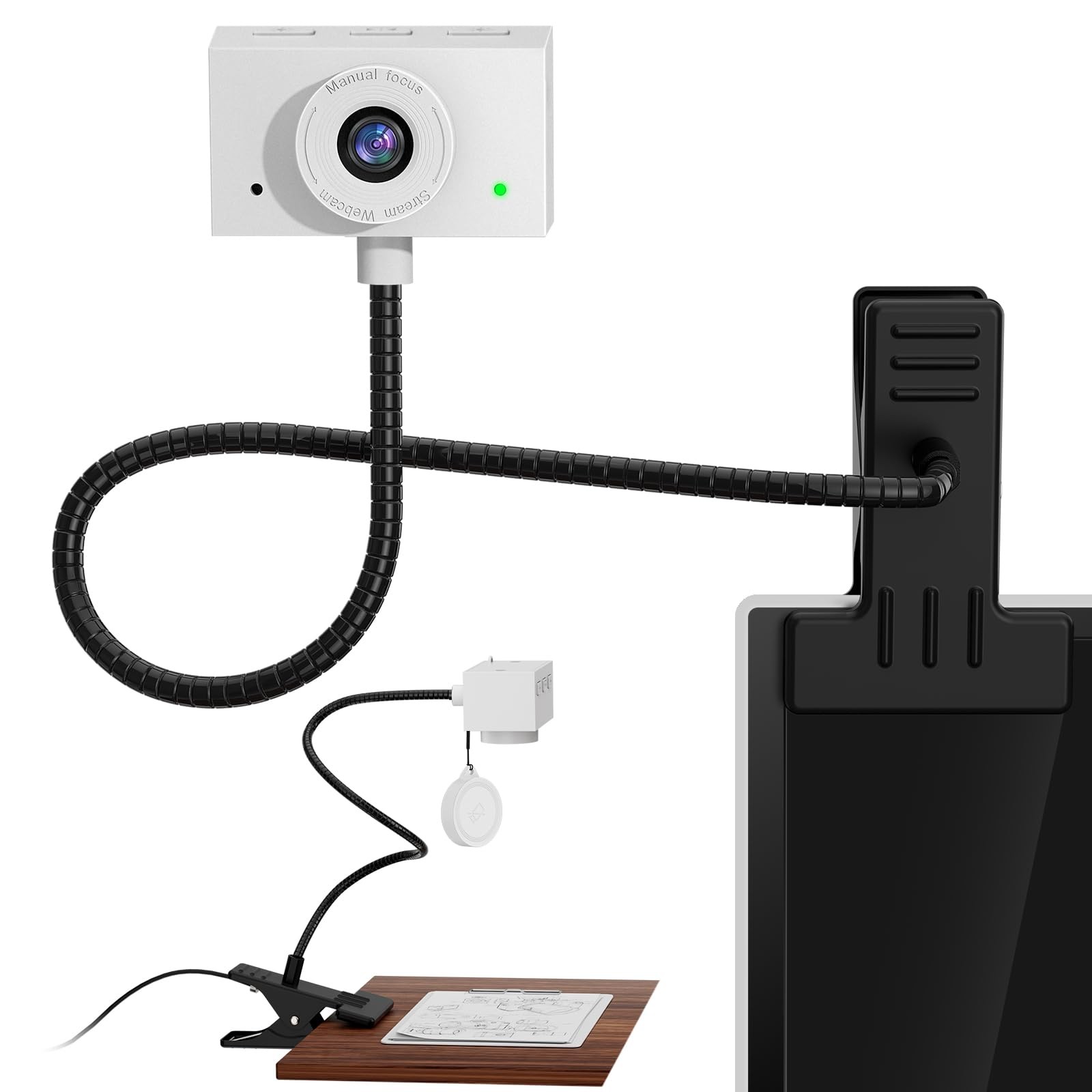 Webcam for PC, Laptop Camera USB Webcam with Adjustable Gooseneck, Flexible