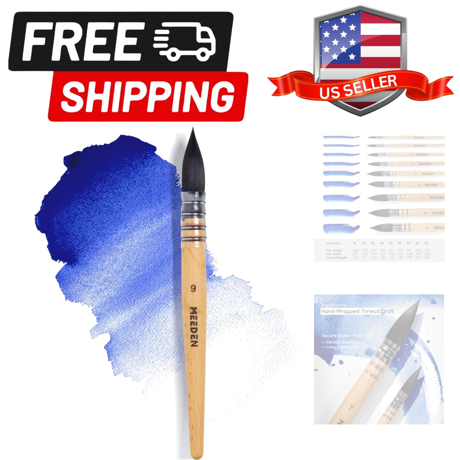 Watercolor Brushes Professional - Synthetic Squirrel Hair Artist Paint Brushe...