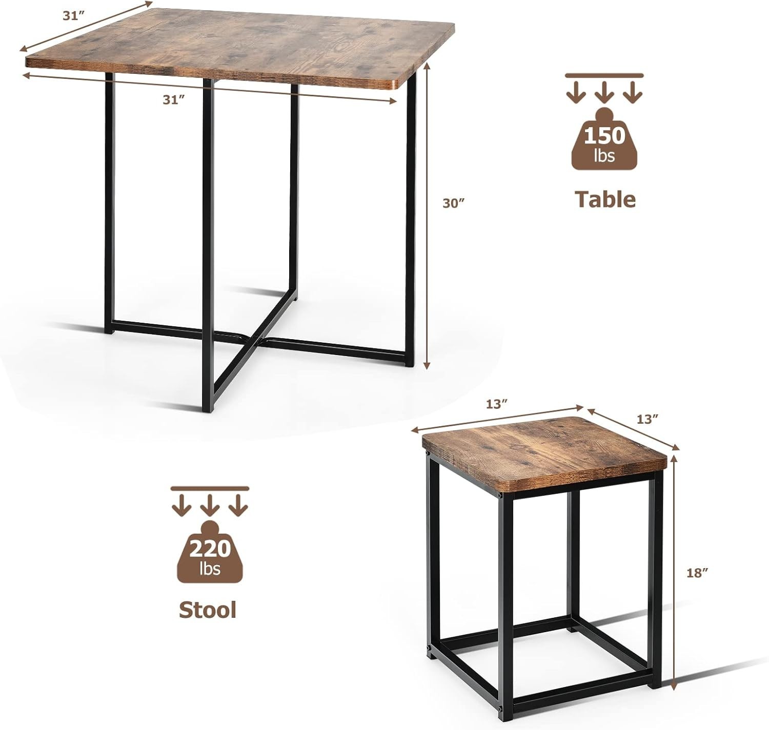 5 Piece Dining Table Set Dining Set 4 W/ Square Stools Small Kitchen Table Set