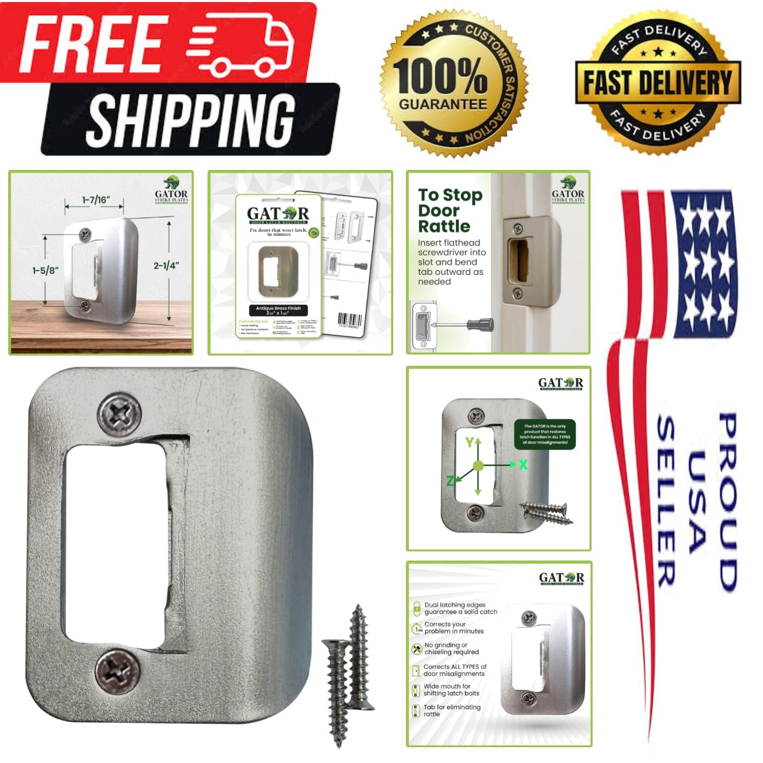Gator Alloy Steel Door Latch Restorer – Satin Nickel, Easy Installation, 1-Pack