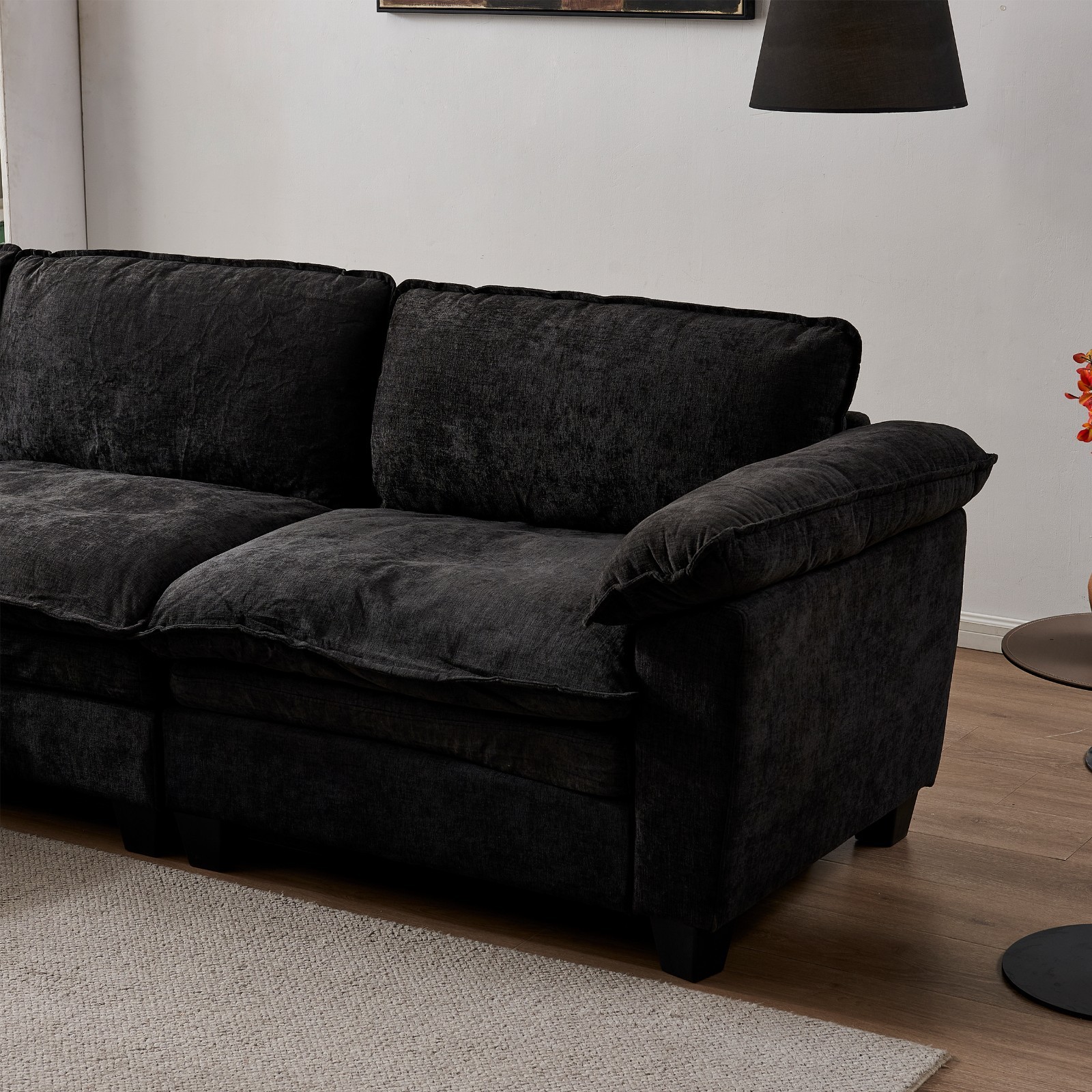3-Seater L Shape Sectional Sofa Chenille Modular Couch With Movable Ottoman