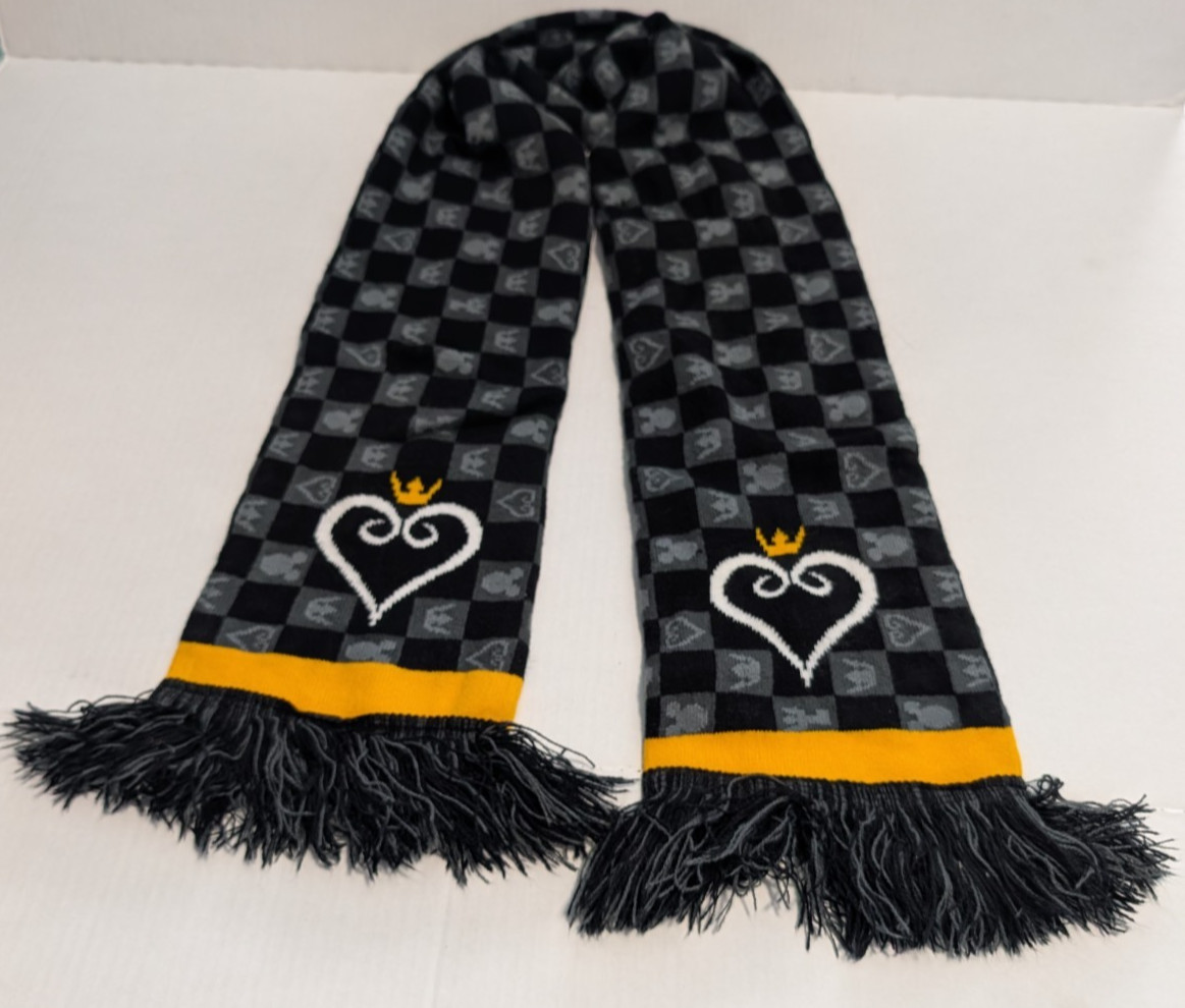 Disney Kingdom Hearts Scarf; Black with white and yellow accents; fringe