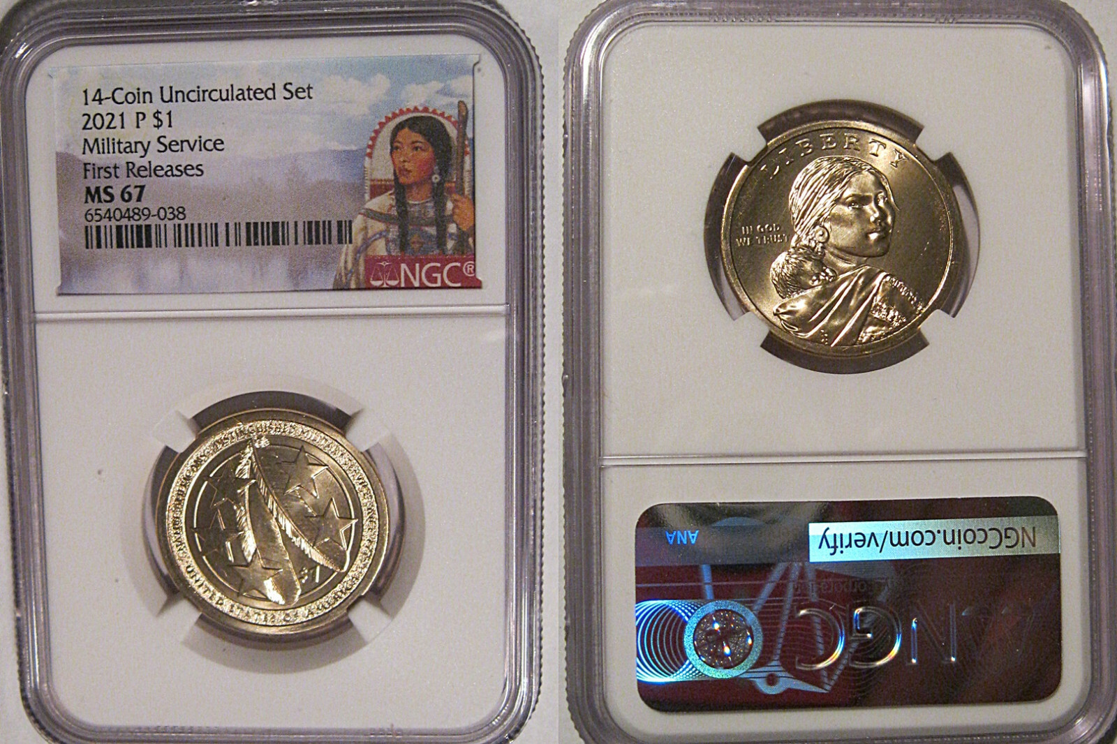 2021 P Native Sacagawea Dollar Military Service $1 NGC MS 67 First Releases