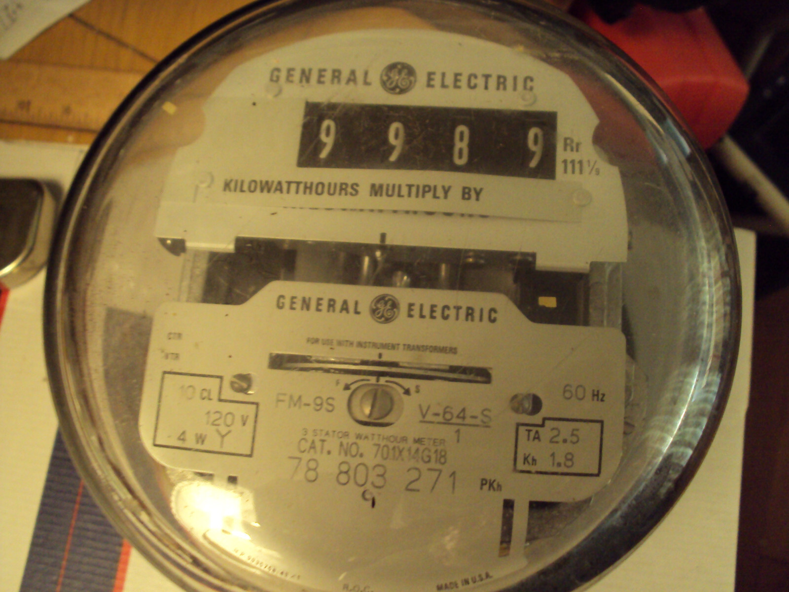 General Electric three stator watthour meter  Cat # 701X14G18; V-64S