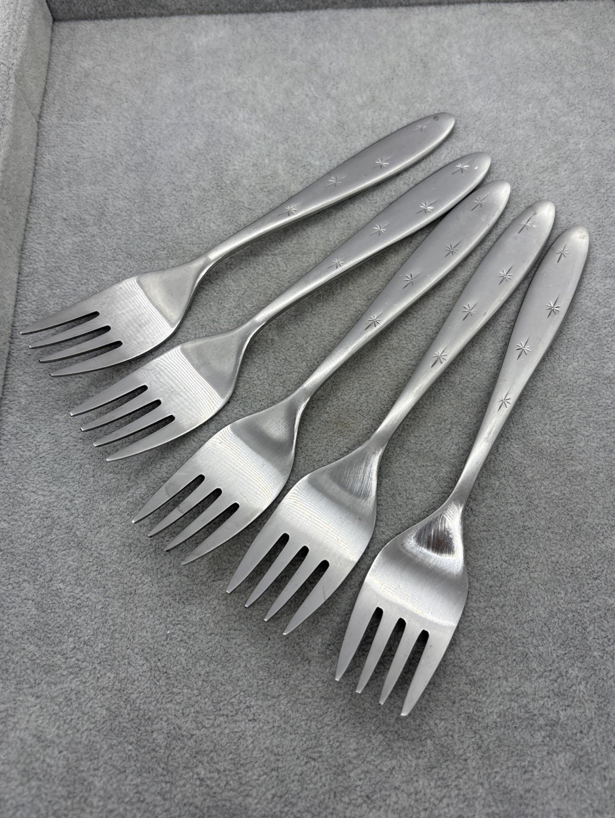 Gustav Lot Of  5 Salad forks starburst mcm mid century stainless sweden