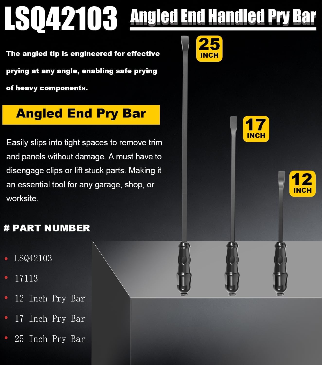 Angled End Handled Pry Bar with Striking Cap Set Steel 12, 17, 25 in. Heavy Duty