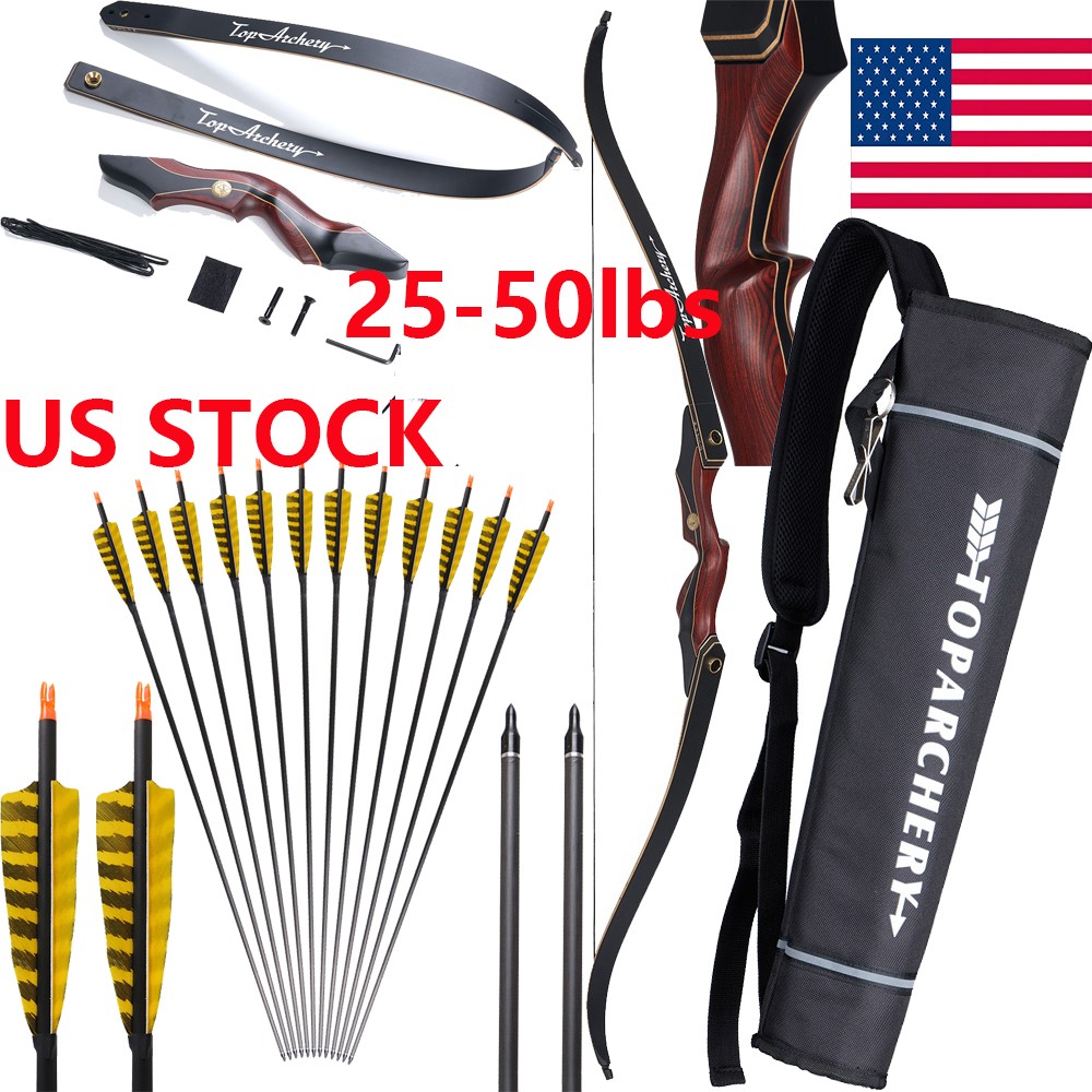 25-50lbs Archery 60" Takedown Recurve Bow Set Wooden Riser Limbs Hunting Target