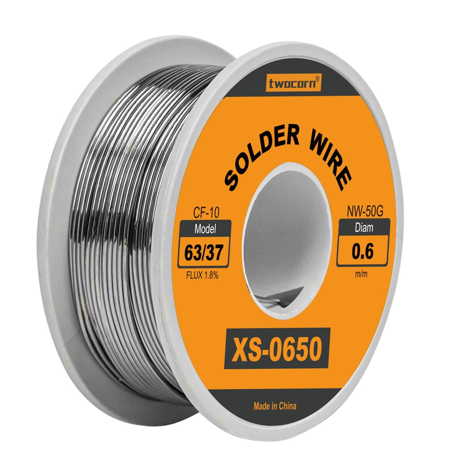Twocorn 63/37 Solder Wire, high Purity no-wash tin-Lead 0.6mm 50g, silver